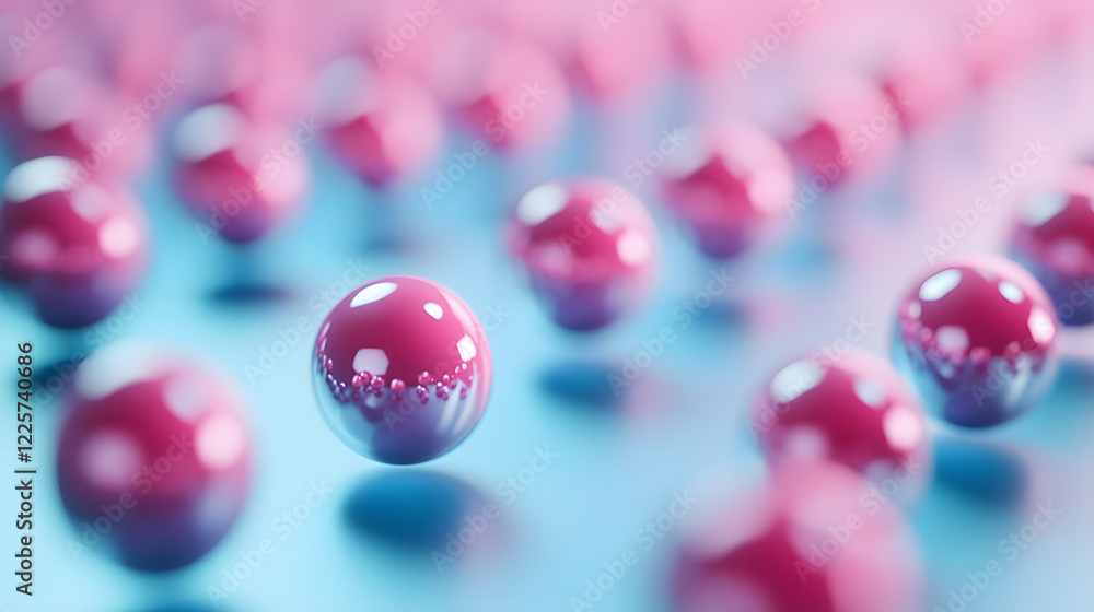 Aufkleber abstract blue and pink three-dimensional background of many spheres separated from each other and re