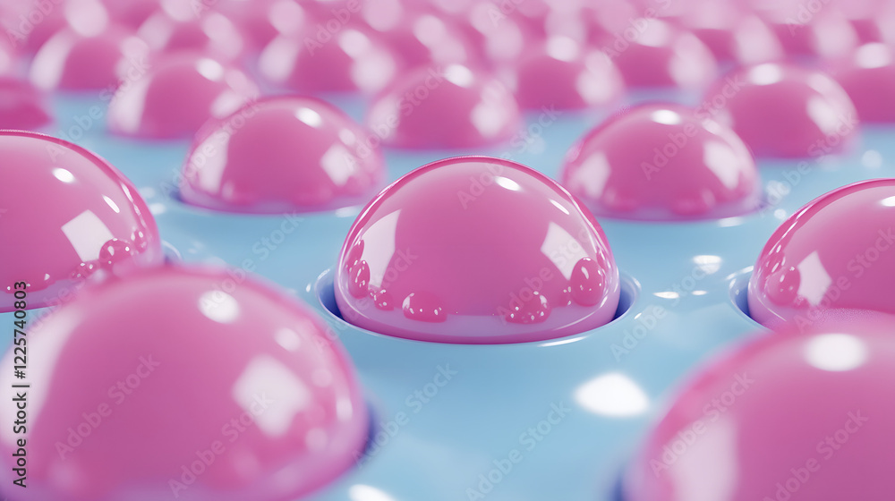 Poster abstract blue and pink three-dimensional background of many spheres separated from each other and re