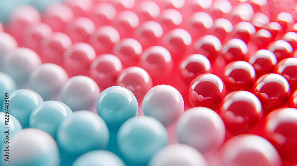Poster abstract blue and pink three-dimensional background of many spheres separated from each other and re