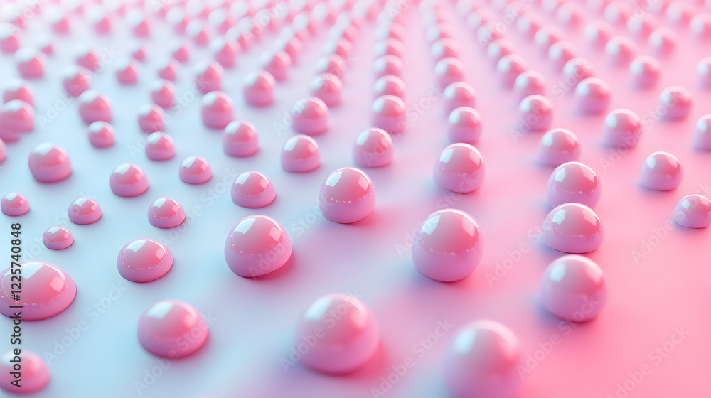 Poster abstract blue and pink three-dimensional background of many spheres separated from each other and re