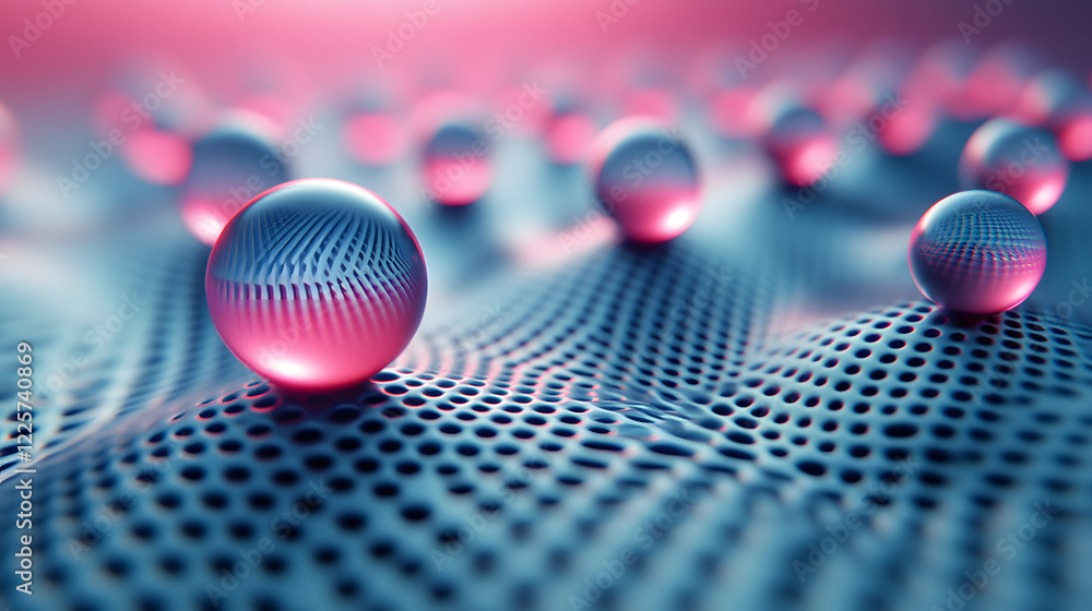 Aufkleber abstract blue and pink three-dimensional background of many spheres separated from each other and re