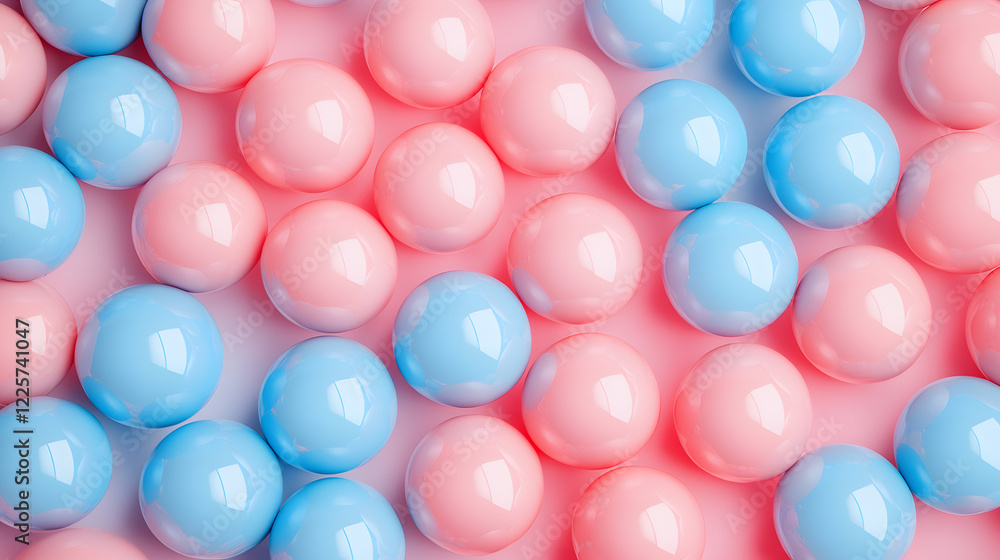 Poster abstract blue and pink three-dimensional background of many spheres separated from each other and re