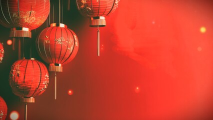 TET Asian Chinese Vietnamese New Year. Lettering TET. red background, chinese lanterns. . Holiday. Background, wallpaper, postcard. place for text