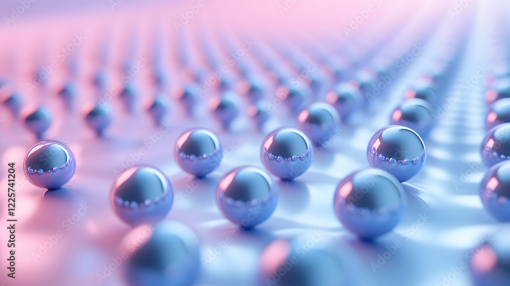 Poster abstract blue and pink three-dimensional background of many spheres separated from each other and re