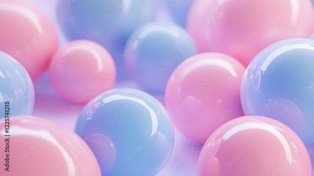 Poster abstract blue and pink three-dimensional background of many spheres separated from each other and re