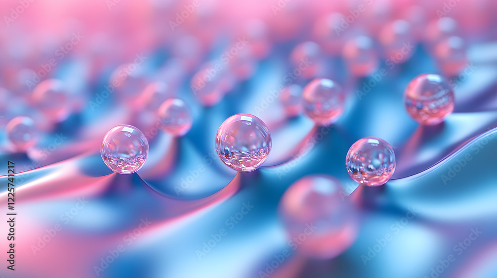 Aufkleber abstract blue and pink three-dimensional background of many spheres separated from each other and re