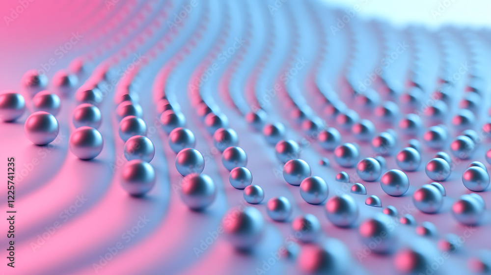 Poster abstract blue and pink three-dimensional background of many spheres separated from each other and re