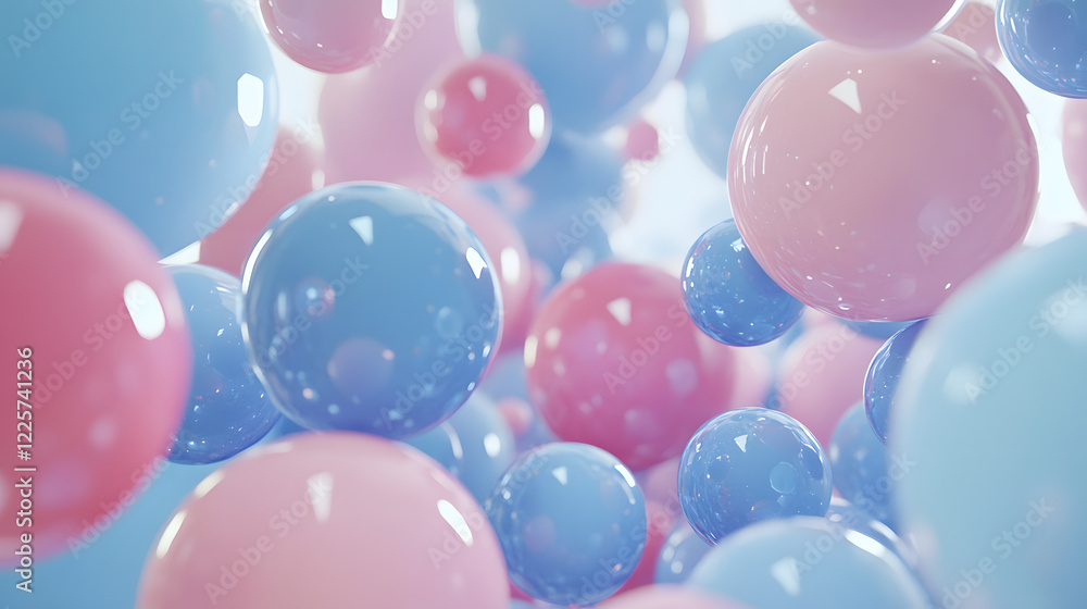 Aufkleber abstract blue and pink three-dimensional background of many spheres separated from each other and re