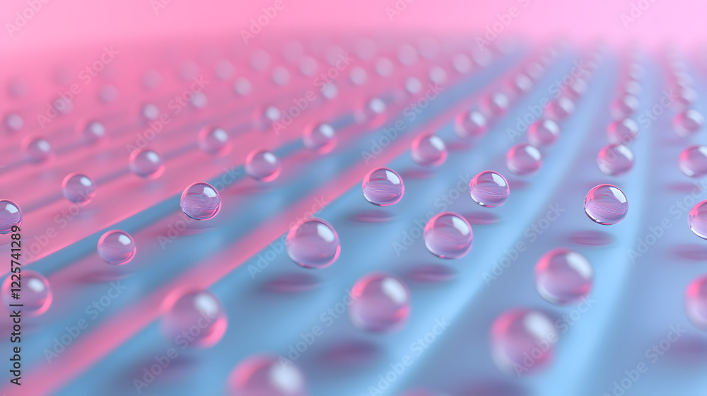 Poster abstract blue and pink three-dimensional background of many spheres separated from each other and re