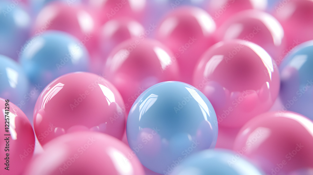 Poster abstract blue and pink three-dimensional background of many spheres separated from each other and re