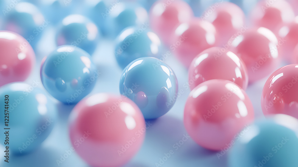 Aufkleber abstract blue and pink three-dimensional background of many spheres separated from each other and re