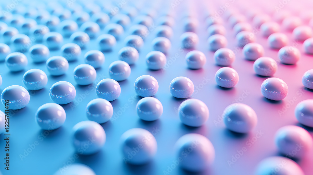 Poster abstract blue and pink three-dimensional background of many spheres separated from each other and re