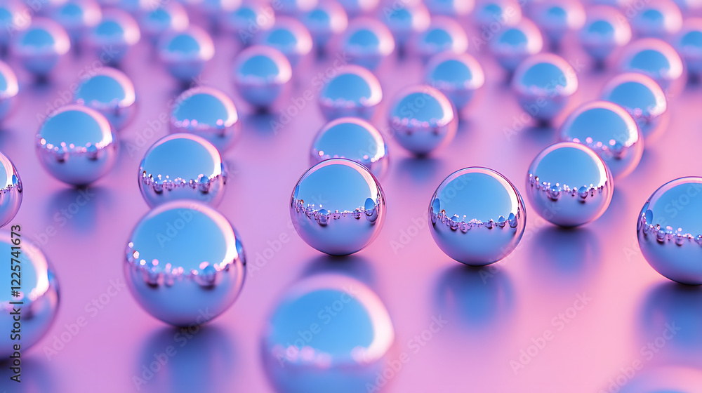 Poster abstract blue and pink three-dimensional background of many spheres separated from each other and re