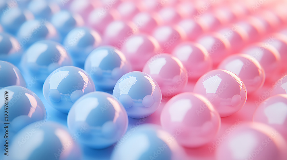 Poster abstract blue and pink three-dimensional background of many spheres separated from each other and re
