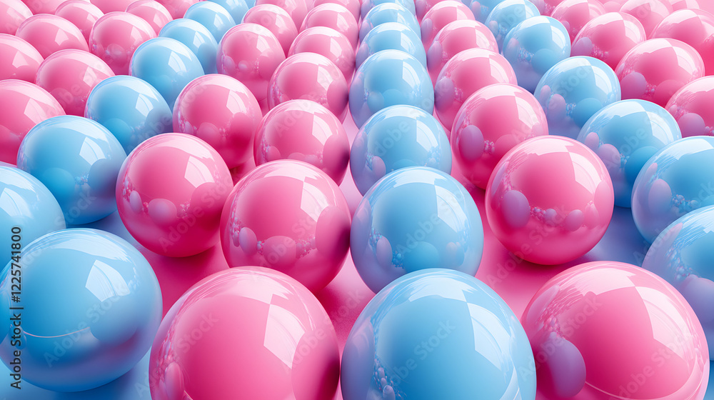 Aufkleber abstract blue and pink three-dimensional background of many spheres separated from each other and re