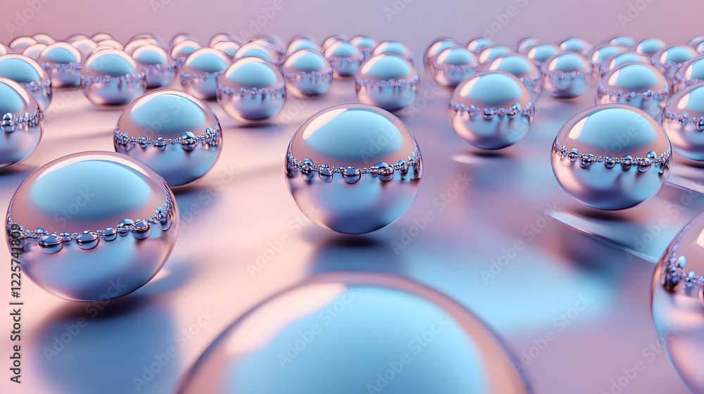 Poster abstract blue and pink three-dimensional background of many spheres separated from each other and re