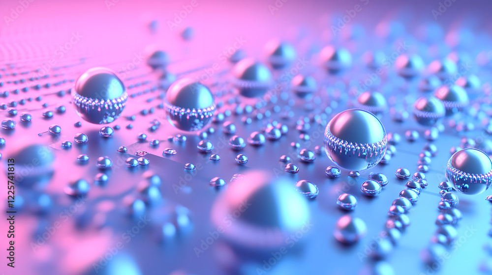 Aufkleber abstract blue and pink three-dimensional background of many spheres separated from each other and re