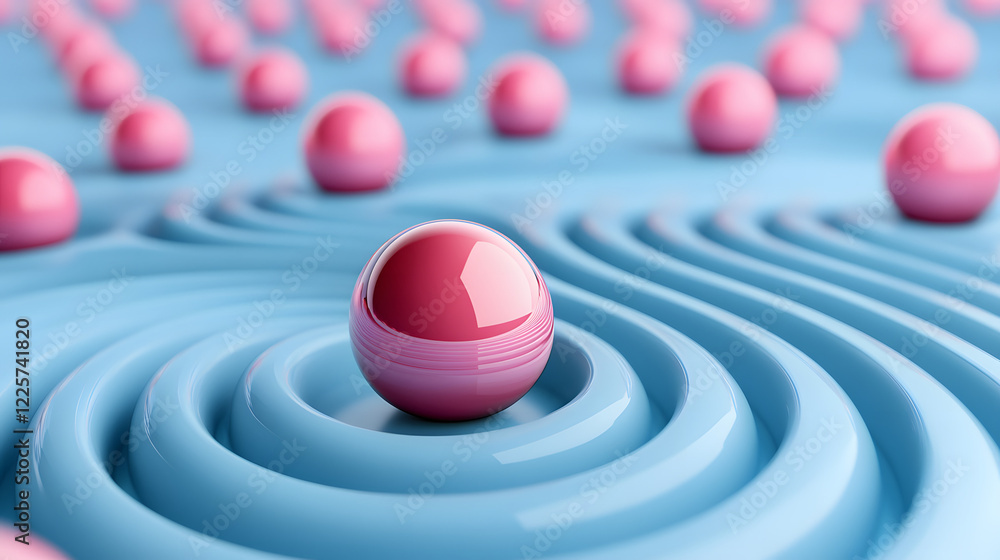 Poster abstract blue and pink three-dimensional background of many spheres separated from each other and re