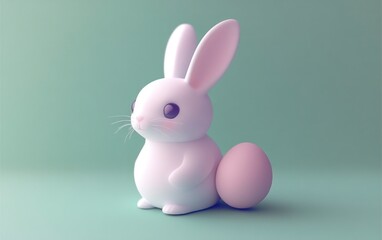 Adorable cartoon bunny with a pink egg.