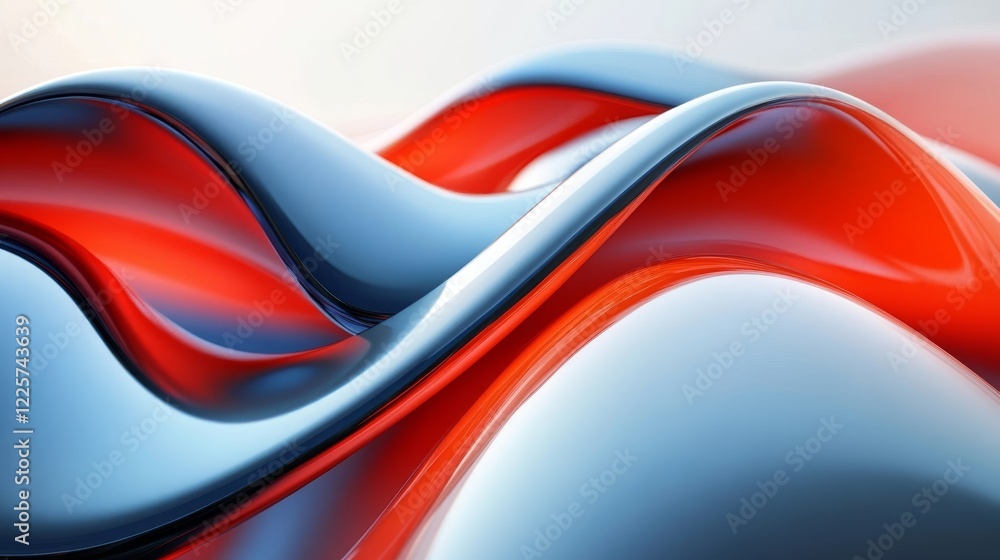 Aufkleber abstract red blue liquid waves flowing design background 3d art web shiny curve fluid style color