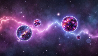 Obraz premium Cosmic surrealism with glowing bubbles in space, cosmic exploration