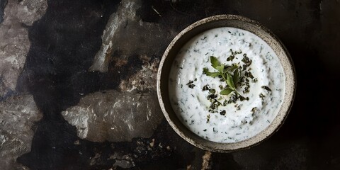 Creamy Herb Dip in Rustic Bowl Food Photography