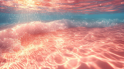 Fototapeta premium Sublime Underwater Scene: Pink Sands and Crystal-Clear Waves. A Captivating View of Ocean Serenity