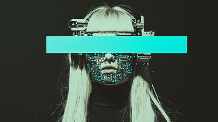 The Cyborg Woman: A futuristic portrait of a woman with a circuit board face, symbolizing the fusion of technology and humanity.