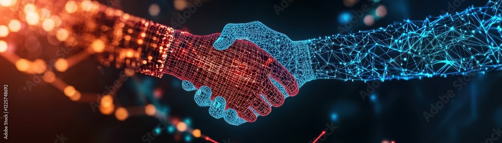 Aufkleber a handshake between two digital hands, symbolizing collaboration and connection in a tech-inspired e