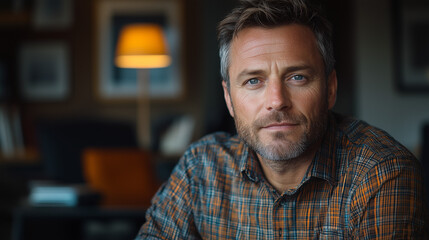 Obraz premium Portrait of a Man: Serious Expression, Casual Style