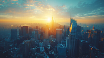Fototapeta premium Captivating City Skyline at Sunset: A Panoramic View of Urban Architecture