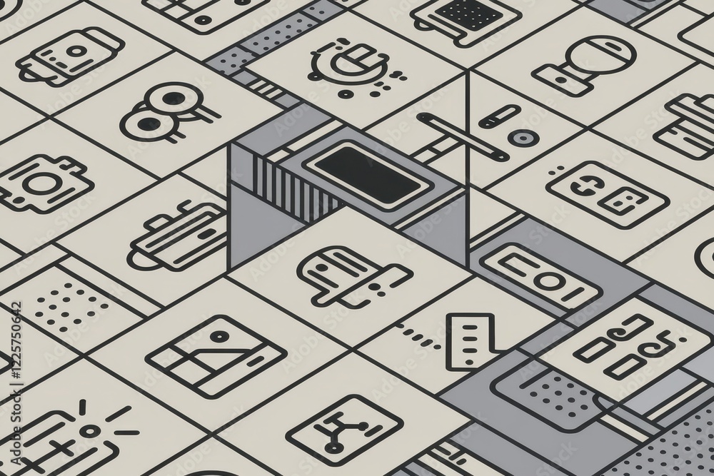 Poster abstract isometric technological grid: a visual representation of modern technology and innovation