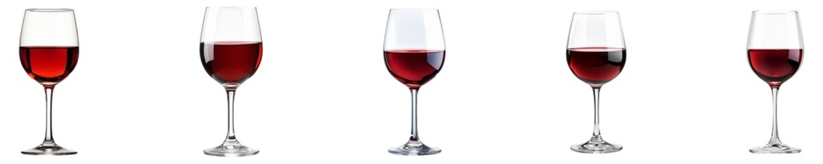 Set, Collection of Glass of red wine Isolated on Transparent Background PNG.