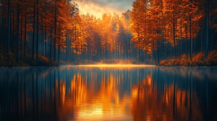 Autumn colors forest lake reflection picture high resolution hd picture