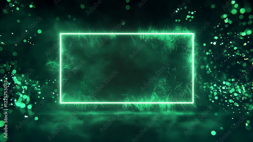 Aufkleber glowing green neon rectangular frame on dark background with clean and modern styling for product di