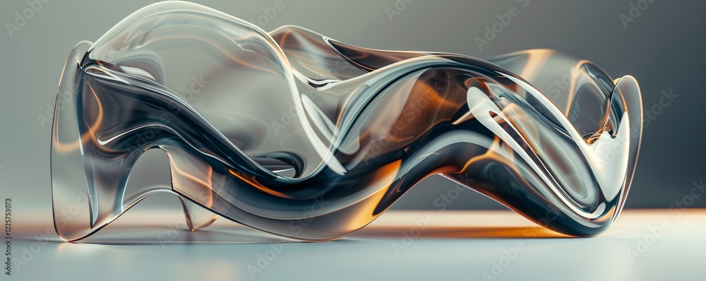 Poster Beautiful glass shape flowing and creating colorful reflections on a flat surface
