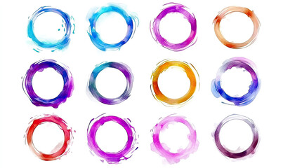 Colorful watercolor circles design elements on white