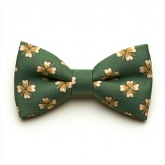 Green Bowtie with Golden Shamrocks on White Background Accessories Fashion Clothing Formalwear.