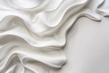 Fototapeta premium White satin fabric forming abstract wavy shapes with space for text
