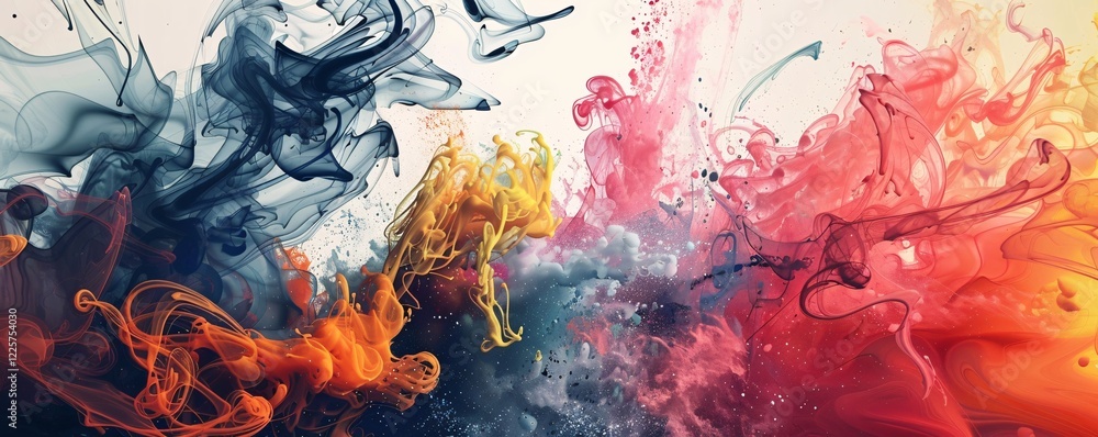 Aufkleber Vibrant ink clouds merging to form abstract patterns and hues