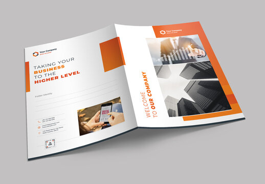 Presentation Folder Layout with Orange Accents