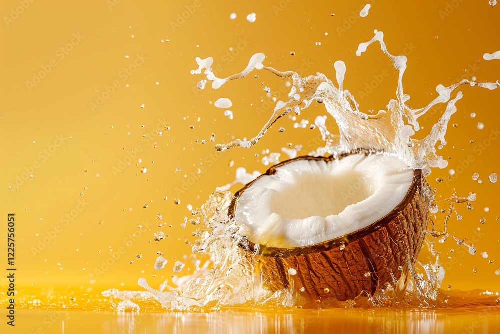 Aufkleber coconut creating ripples in water with a yellow backdrop