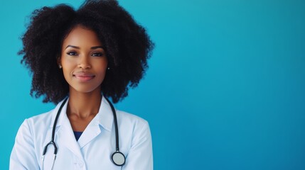 African-American black doctor woman over blue background