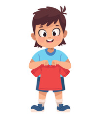 Boy holding a red tshirt