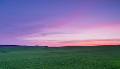 보랏빛 저녁 하늘과 초록 들판