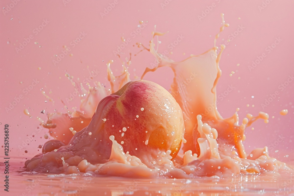 Aufkleber peach splashing into pink liquid creating a crown shape