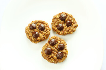 Cookies made with oatflakes and drops of chocolate. Brazilan dessert.