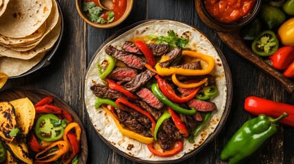 Mexican food Steak Fajitas Traditional dish of Mexico
