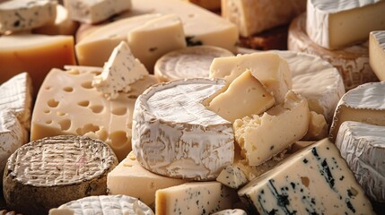 Fototapeta premium Assortment of tasty cheeses creating a cheese backdrop