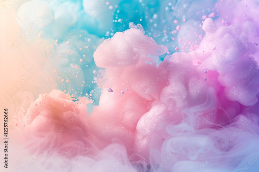 Poster abstract colorful background with pink and blue ink forming magical clouds
